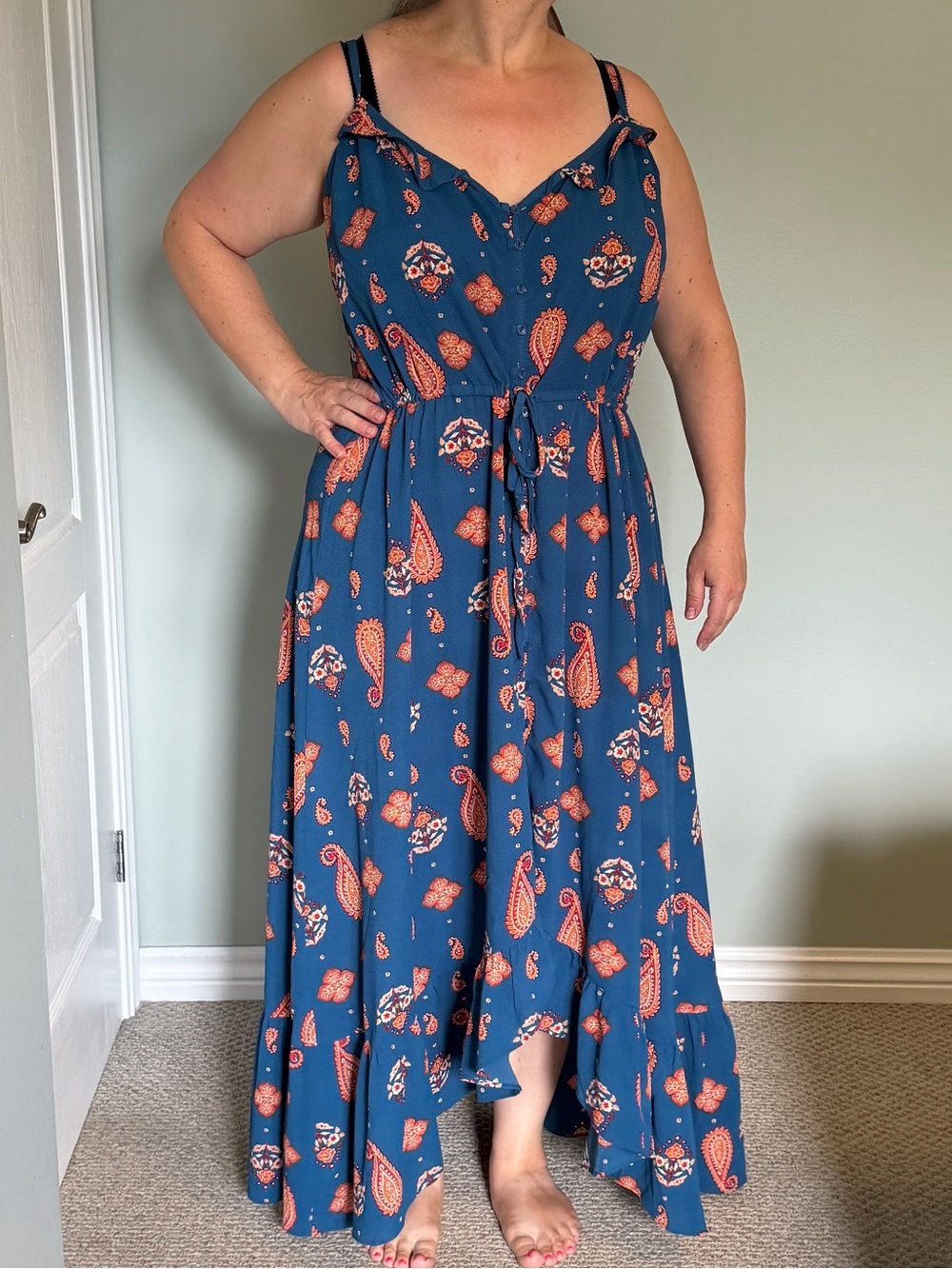 City Chic Blue High-low Maxi Dress with Coral Paisley Print